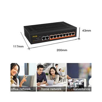 10 Pristanišča POE Stikalo 100Mbps Ethernet Smart Stikalo 8 PoE+2 UpLink Office Home Omrežno Zvezdišče Adapter za IP Kamero-NAS Plug