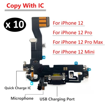10Pcs/Veliko, Polnjenje prek kabla USB Port, Mic Mikrofon Dock Priključek Odbor Flex Kabel Za iPhone 12 Pro Max 12 mini Kopijo Z IC
