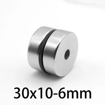 1~30 KOS 30x10-6 mm Močni Magneti, Magnetni Disk 30 mm x 10 mm 6 mm Luknjo Krog Stalnih Neodymium Magnetom N35 30*10-6 mm
