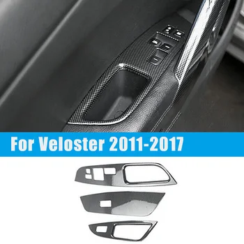 3Pcs za Hyundai Veloster 2011-2017 Ogljikovih Vlaken Okno Dvigalo Stikalo Gumb Plošča Pokrov Trim Notranje opreme