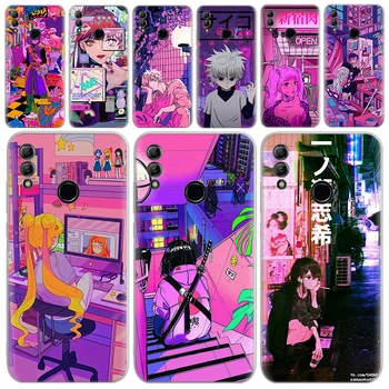 Anime Vaporwave Napaka Vijolično Pregleden Mehko Telefon Primeru za Huawei Honor 10 Lite 9 20i 8 8A 8X 9X 50 Y5 Y6 Y7 Y9S P Smart 201