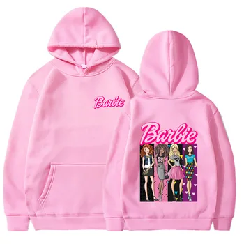 Barbie Stranka Film Pink Kapičastih Pulover za Nekaj Kawaii Anime Dekle Vse Tekme Vrh Cartoon Princeso Svoboden Mehko Hoodie Jakno Plašč