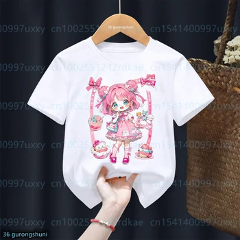 Kawaii Dekle T-Shirt Anime Čarobne Kartice Dekle Sakura Risanka Tiskanja Tshirt Moda Cute Girl Obleke Poletje Otroci Nositi O Vratu Tees Vrh