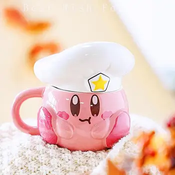 Kawaii Kirby Keramična Skodelica Žlica Risank Anime Vode Pokal Študent Zajtrk Mleko Pokal Ženski Skodelico Kave Otroci Pokal s Pokrovom Dekleta Darilo