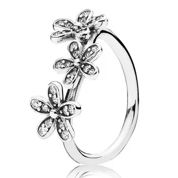Original Bleščečih Trenutkov Daisy Cvet Z Crystal Ring Za Ženske 925 Sterling Silver Darilo Modni Nakit