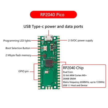 RP2040 Pico Razvoj Odbor TCP/UDP RP2040 Pico-W WiFi Modul Za Raspberry Pi 264KB ARM Cortex-M0+ Procesor Tip-C Micro USB