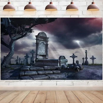 Strašno Pokopališču Fotografija Ozadje Mračno Noč Grozljivo Nagrobnik Ozadju Grob Nagrobnik Halloween Dekoracijo Banner