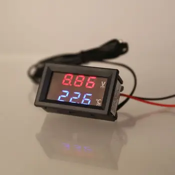 Voltmeter Termometer 12V/24V LED Zaslon Avto Merilnik Temperature Trajno