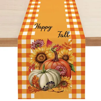 Zahvala kariran Maple Leaf tabela zastavo Sunsunflower Bučna Palček Namizni Tekač Zahvala Jeseni Pridelek tabela zastavo
