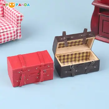 1:12 Lutke Miniaturni Simulirani Usnjena torbica Letnik Kovček za Prtljago Box Škatla za Shranjevanje Pohištvo Model DIY Lutka Hiša Dekor