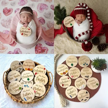 10 Kos Baby Počitnice Mejnik Kartice Dekoracijo Nastavite Kmečko Lesena Otroška Mesecev Znaki Okraski Novorojenčka Fotografija Prop