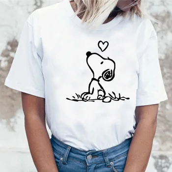 2023 Snoopy Risanka Krog Vratu Natisnjeni Belega T-Shirt Kratek Rokav Žensk S-3Xl Kawaii Anime Plišastih Igrač za Dekle Darilo za Rojstni dan