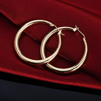 925 Sterling Srebro 18K pozlačeni 3,5 cm Okrogli uhani za ženske Modni Stranka, Poročni Dodatki, Nakit Božična Darila