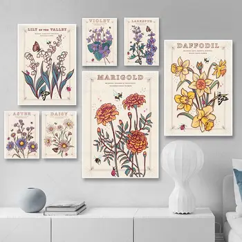 Akvarel Cvetlični Letnik Wall Art Platno Slikarstvo Cvetje, Ilustracije, Plakati in fotografije Nordijska Slike za Dnevna Soba Dekor