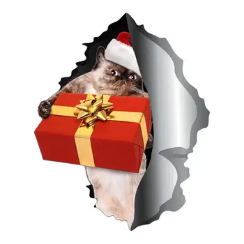 Avto Božič Mačka Nalepke Nalepke Smešno Odbijača Magneti, Božični Okraski s 3D Crack Učinek Nalepko Smešno Odbijača Magneti