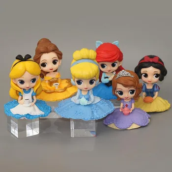 Disney Princesa Q Slika 9 cm Sedečega Položaja Lep sneguljčica Ariel Belle Jasmina Aurora Akcijskih Figur Torta Okraski, Darila
