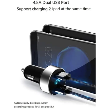Dvojno USB Avto Polnilec, 4.8 A Izhodna Avto Adapter, Cigarete-Lažji Napetost Merilnika za iPhone,iPad,Samsung,LG, Itd, Silver