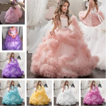 Fancy Zabuhle Roža Punca Obleke za Poroko Pageant Obleke za Dekleta Dolgo Otroci Žogo Halje Vestido de Til