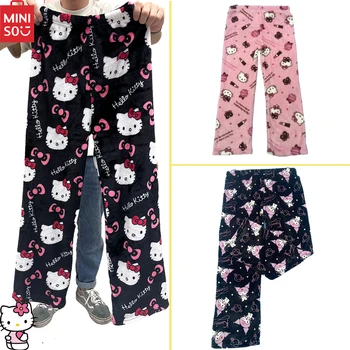 Miniso Sanrio Hello Kitty Melodijo Kuromi Risanka Hlače Y2K Žensk Doma Pižamo Hlače Pozimi Nove Tople Hlače Priložnostno Darilo