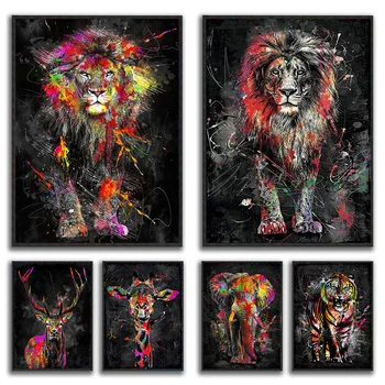 Povzetek Lions Oljnih Slik na Platnu Moderna Pisane Živali, Plakatov in Fotografij Wall Art Slike za notranje Dekorativne Brez Okvirja
