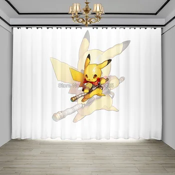 Risanka Blackout Zavese Pokemon Rumena Pikachu Bela Okna Draperije z Obroč Top Visoke Kakovosti po Meri Novo Okno Zdravljenja
