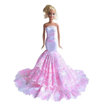 Roza Cvetlični Fishtail Poročno Obleko za Barbie Doll Obleke Princess Party Obleke Za Barbie, Pribor 1/6 Lutke Igrače, Oblačila