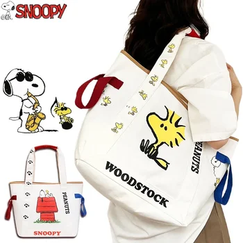 Snoopy Woodstock Platno Torba za Ženske Srčkan Arašidi Dame Torbici Študent Okolju prijazno Nakupovalne Torbe Dekleta Tote Vrečko