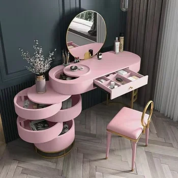 Sodobno pohištvo spalnice nastavite toaletne mizice roza modra vrtljiv Zložljive ličila nečimrnosti namizni set