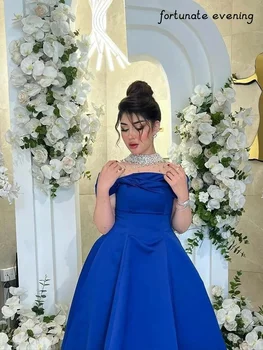 Srečo Večer Elegantno Letnik Kraljevsko Modra Ruffle Kristalno Beaded Meri Formalne Priložnosti Prom Oblačenja Večer Stranka Oblek