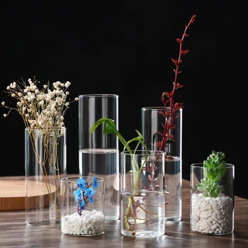 Stekleni Valj Vaze Transparentno Steklo Hydroponic Vaza svijećnjak Pokal Tabela Cvetje Vaza za Poroko Doma Odlikovanja