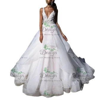Vestido de noiva 2023 Slonovine Tila In Organza Proti-Vrat Čipke Appliques 3D Cvetje Iluzijo Poročne Obleke Haljo De Mariée
