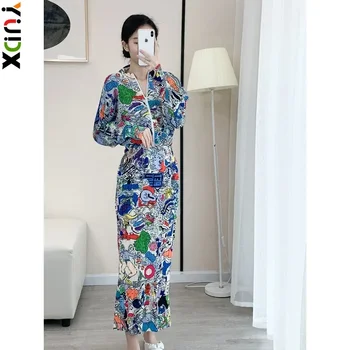 YUDX Miyake Nabrano Krilo Določa korejski Moda Priložnostne Plašč Grafiti Natisnjene Suknjič Obleke Zadrgo Plasti Spadajo 2023 Pozimi Nova