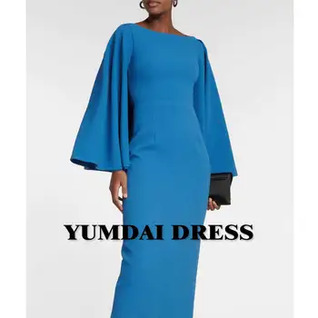 YUMDI Modro Ruto Rokav Večerno Obleko za Posebne Priložnosti Žogo Obleko Poročno zabavo MIDI Obleko Luksuznih Dubaj Večerno Obleko 2023