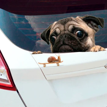 Zabavno 3D Pug Psi Gledajo Polž Avto Okno Nalepke Srčkan Hišnih Kuža, Nalepke, Laptop